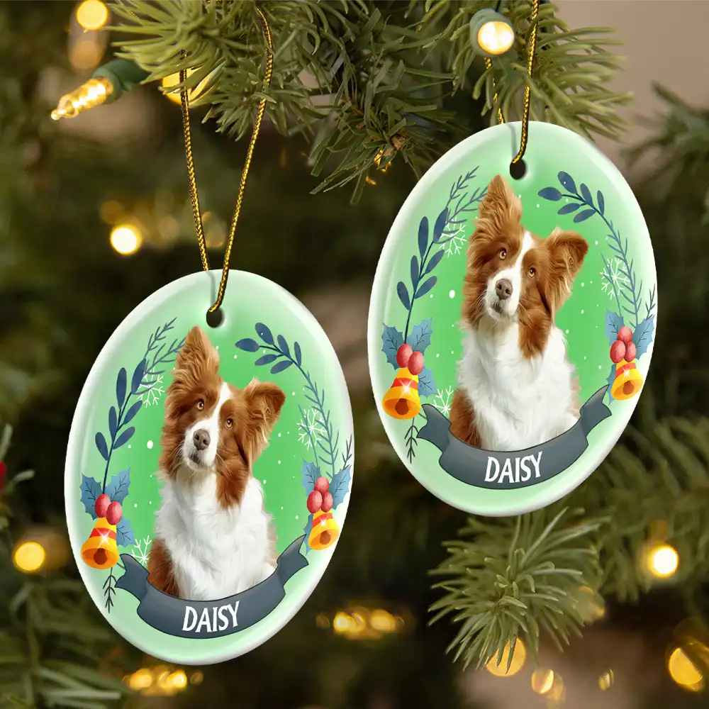Custom Photo Pet Face Christmas Dog Cat - Personalized Circle Ceramic Ornament - Image 3