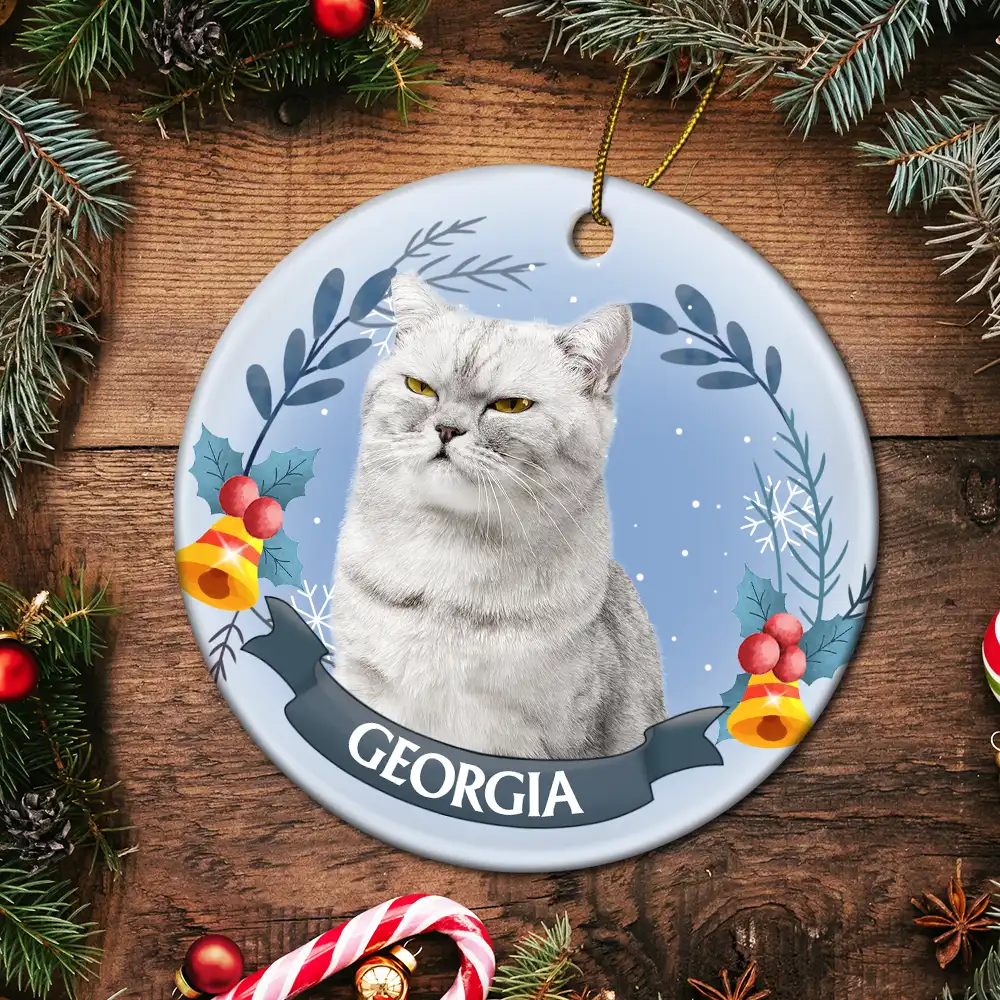 Custom Photo Pet Face Christmas Dog Cat - Personalized Circle Ceramic Ornament - Image 6