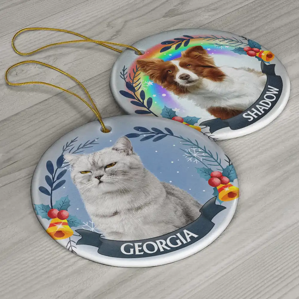 Custom Photo Pet Face Christmas Dog Cat - Personalized Circle Ceramic Ornament - Image 7