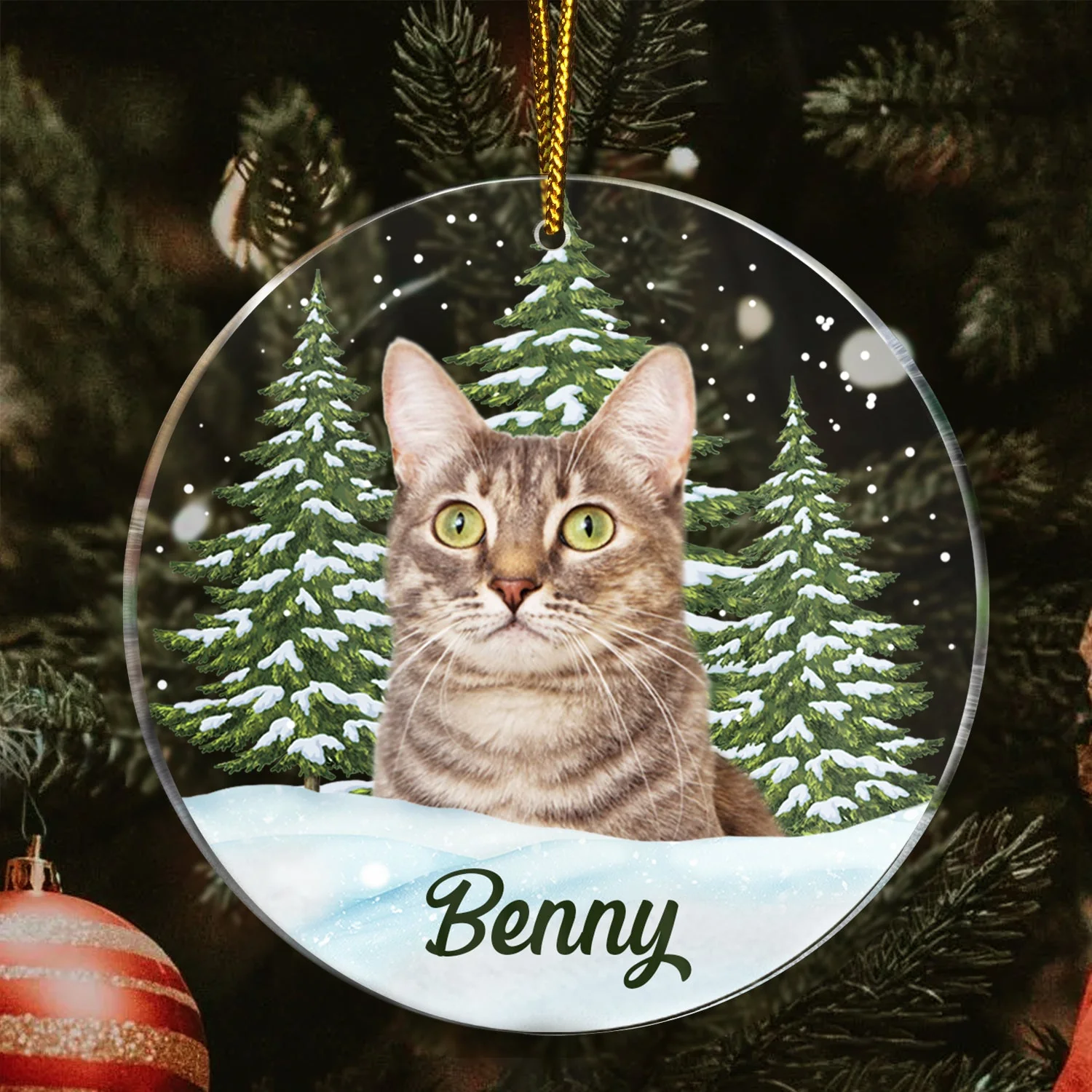 Custom Photo Pet Face - Christmas Gift For Dog Lovers, Cat Lovers, Pet Lovers, Pet Memorial - Personalized Circle Acrylic Ornament - Image 4