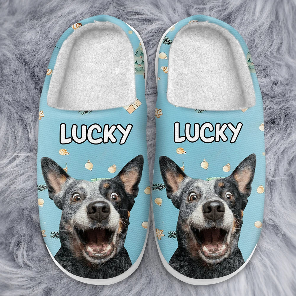 Custom Photo Pet Face Christmas Theme - Personalized Fluffy Slippers - Image 4