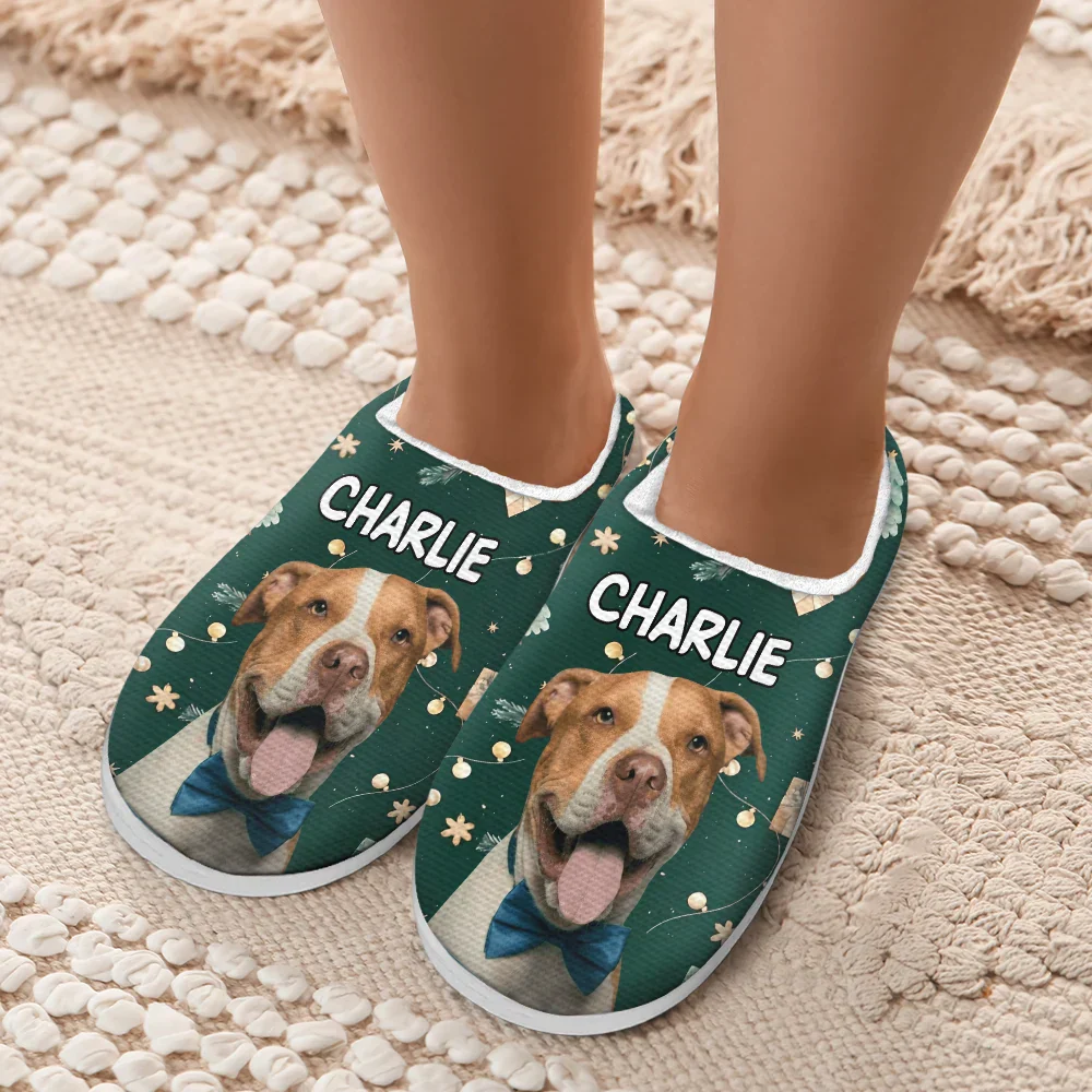 Custom Photo Pet Face Christmas Theme - Personalized Fluffy Slippers - Image 6