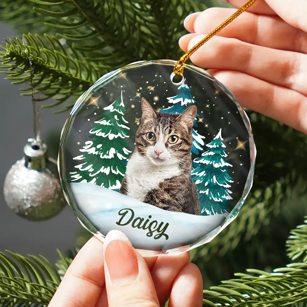 Custom Photo Pet Face Christmas Trees - Personalized Combo Circle Glass Ornament - Image 3