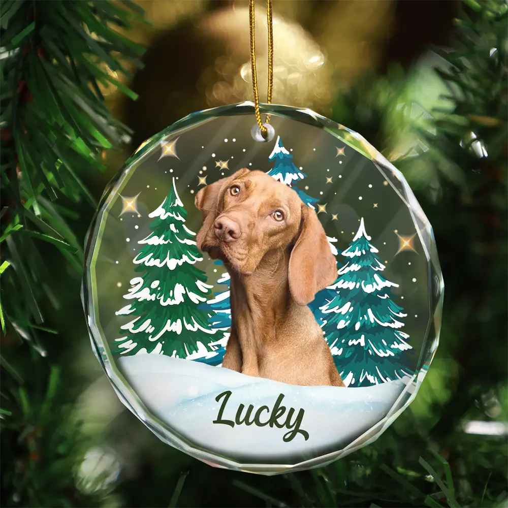Custom Photo Pet Face Christmas Trees - Personalized Combo Circle Glass Ornament - Image 4