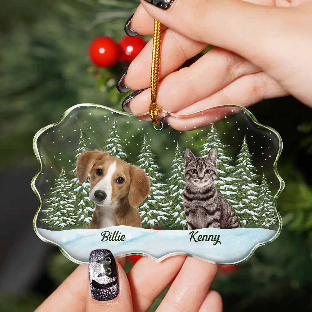 Custom Photo Pet Face Dog Cat Family - Personalized Medallion Glass Ornament - Image 3
