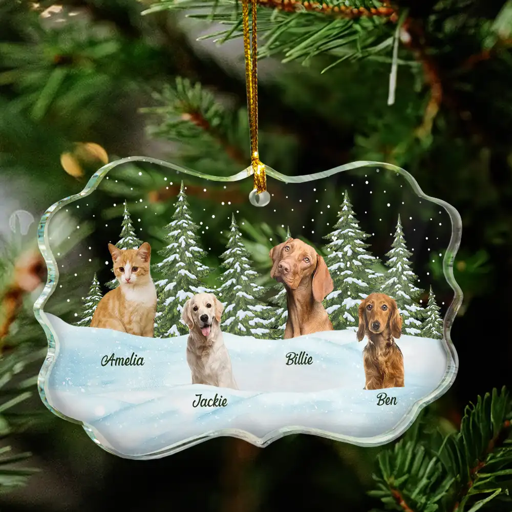 Custom Photo Pet Face Dog Cat Family - Personalized Medallion Glass Ornament - Image 5