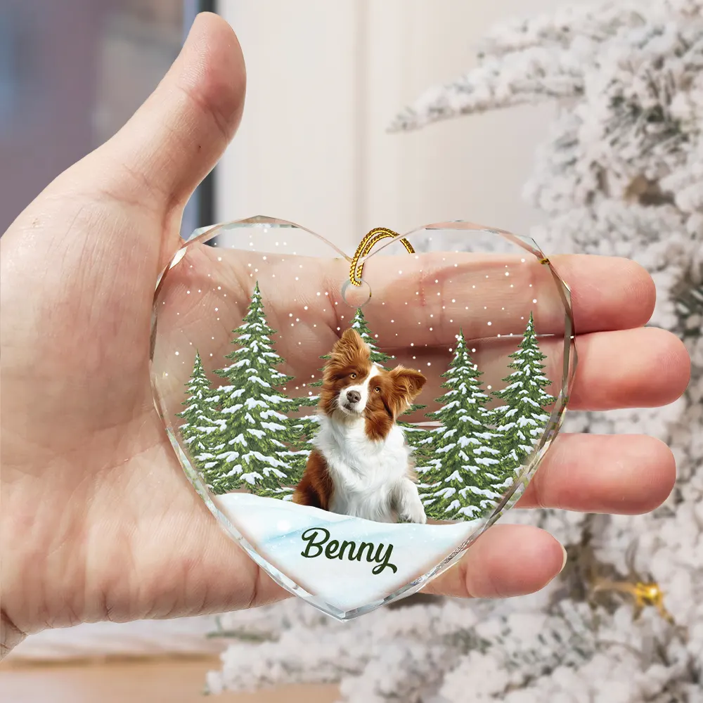 Custom Photo Pet Face Dog Cat Memorial - Personalized Heart Shaped Glass Ornament - Image 4
