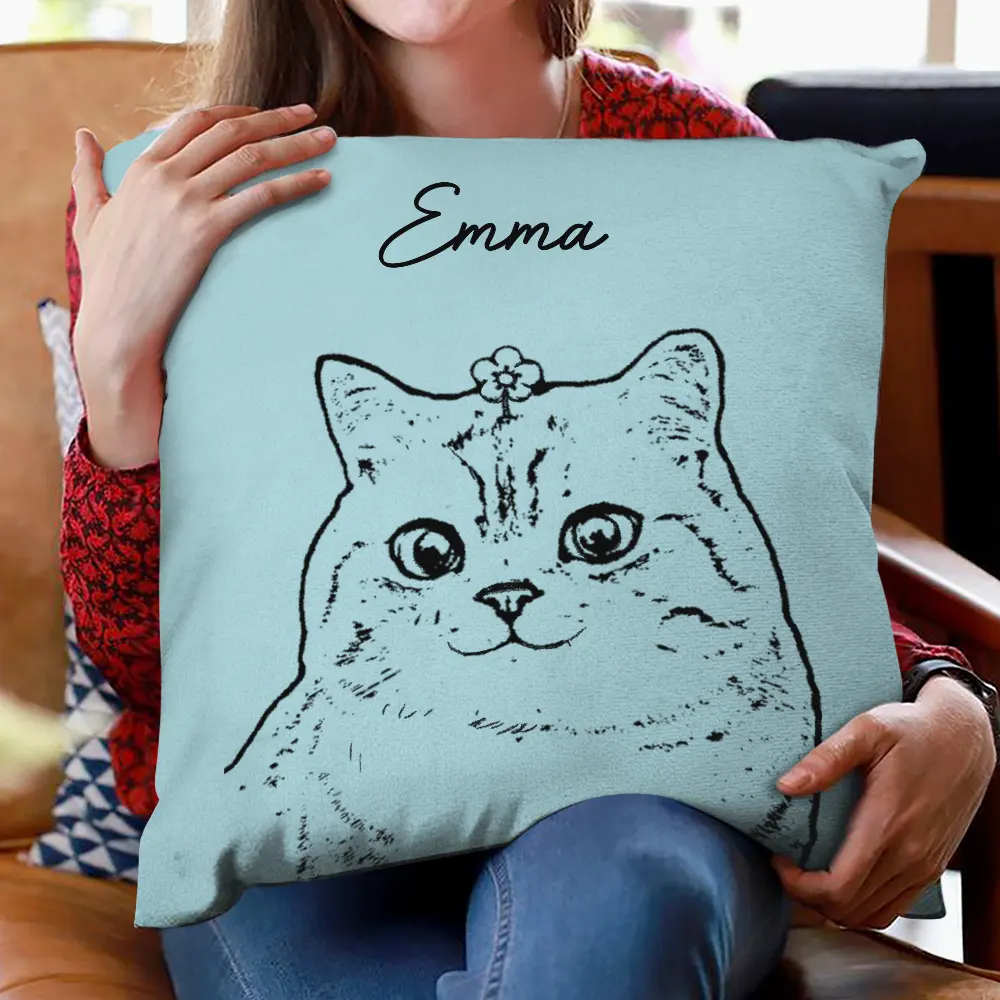 Custom Photo Pet Face Dog Cat Pencil Drawing - Personalized Pillow - Image 3