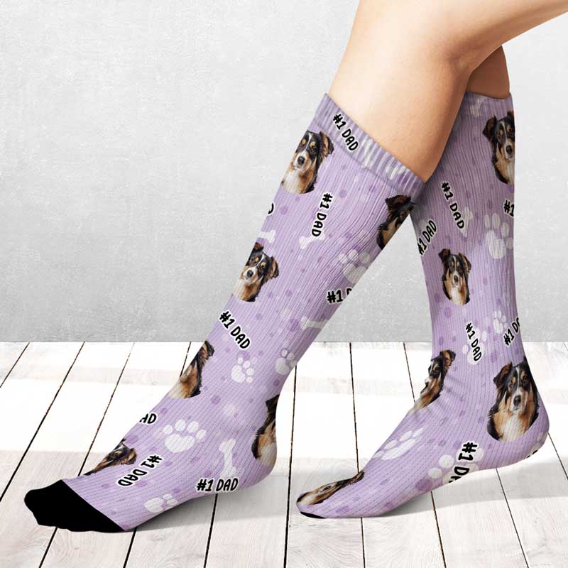 Custom Photo Pet Face Family #1 Dad - Personalized Socks - Image 3