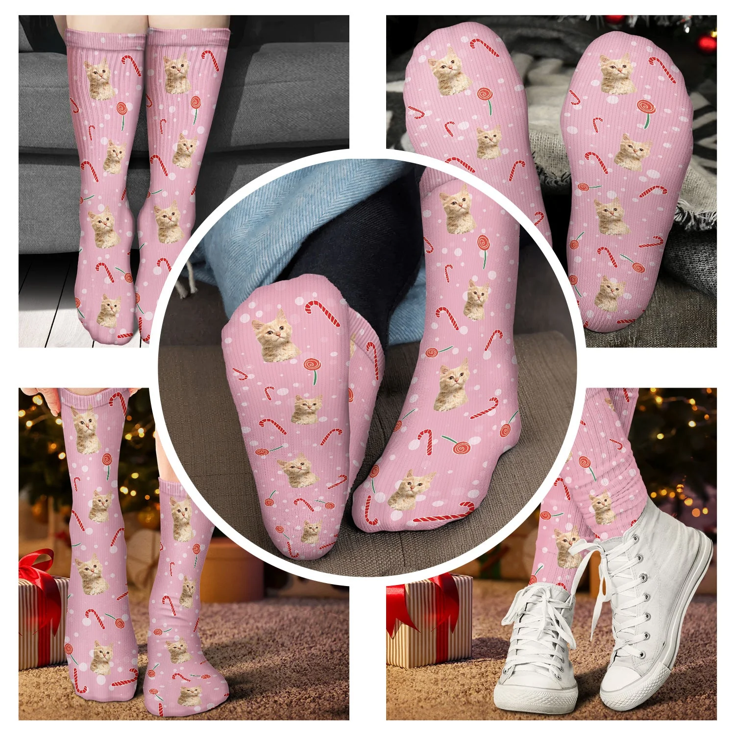 Custom Photo Pet Face Family - Gift For Family, Pet Lovers - Personalized Socks - Image 5