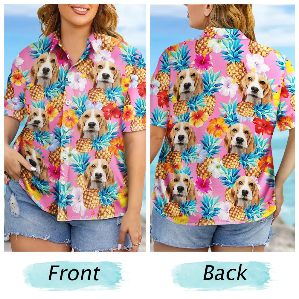 Custom Photo Pet Face Family Tropical Background - Personalized Hawaiian Shirt - Image 7