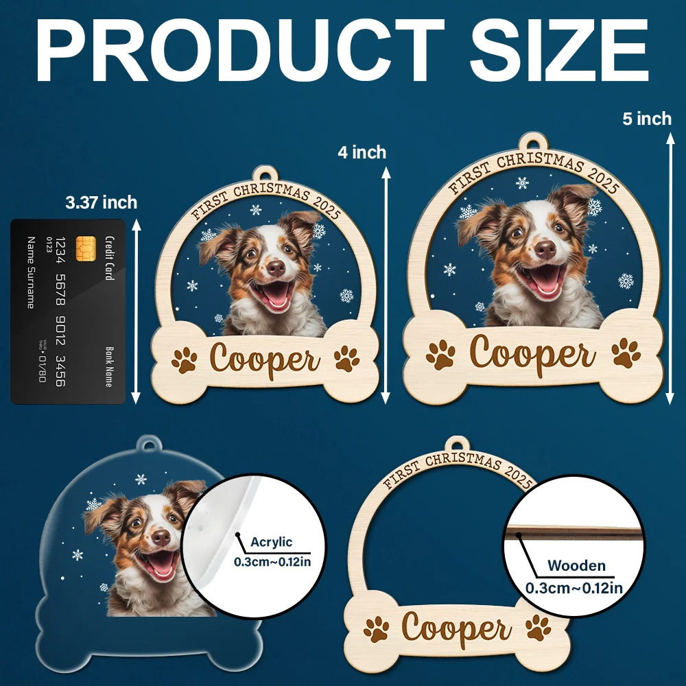 Custom Photo Pet Face First Christmas - Personalized 2-Layered Mix Ornament - Image 6