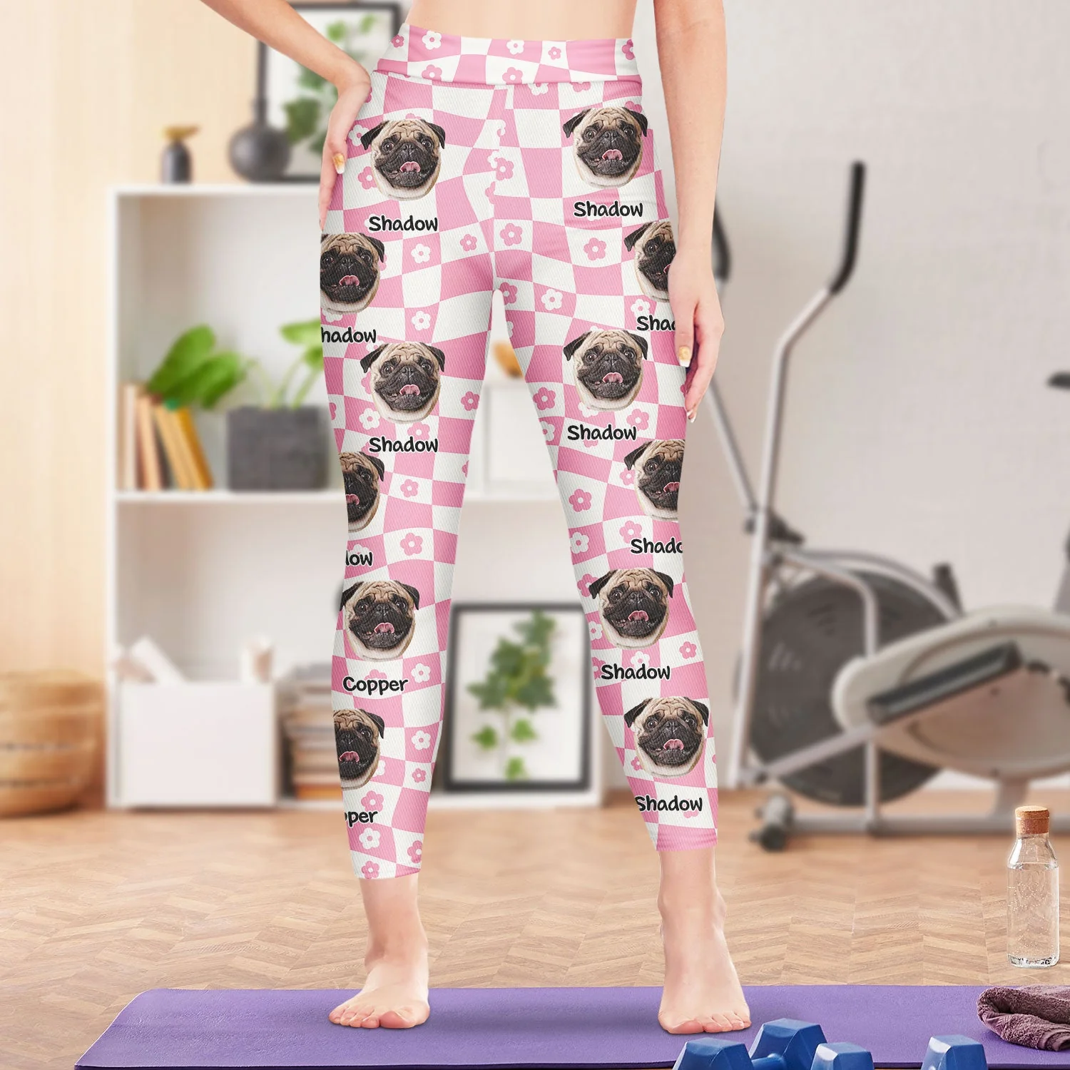 Custom Photo Pet Face Flower Checkered Pattern - Birthday, Funny Gift For Dog Mom, Cat Lover - Personalized Leggings - Image 4