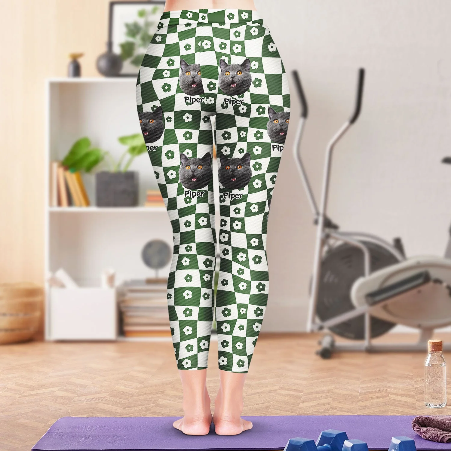 Custom Photo Pet Face Flower Checkered Pattern - Birthday, Funny Gift For Dog Mom, Cat Lover - Personalized Leggings - Image 5