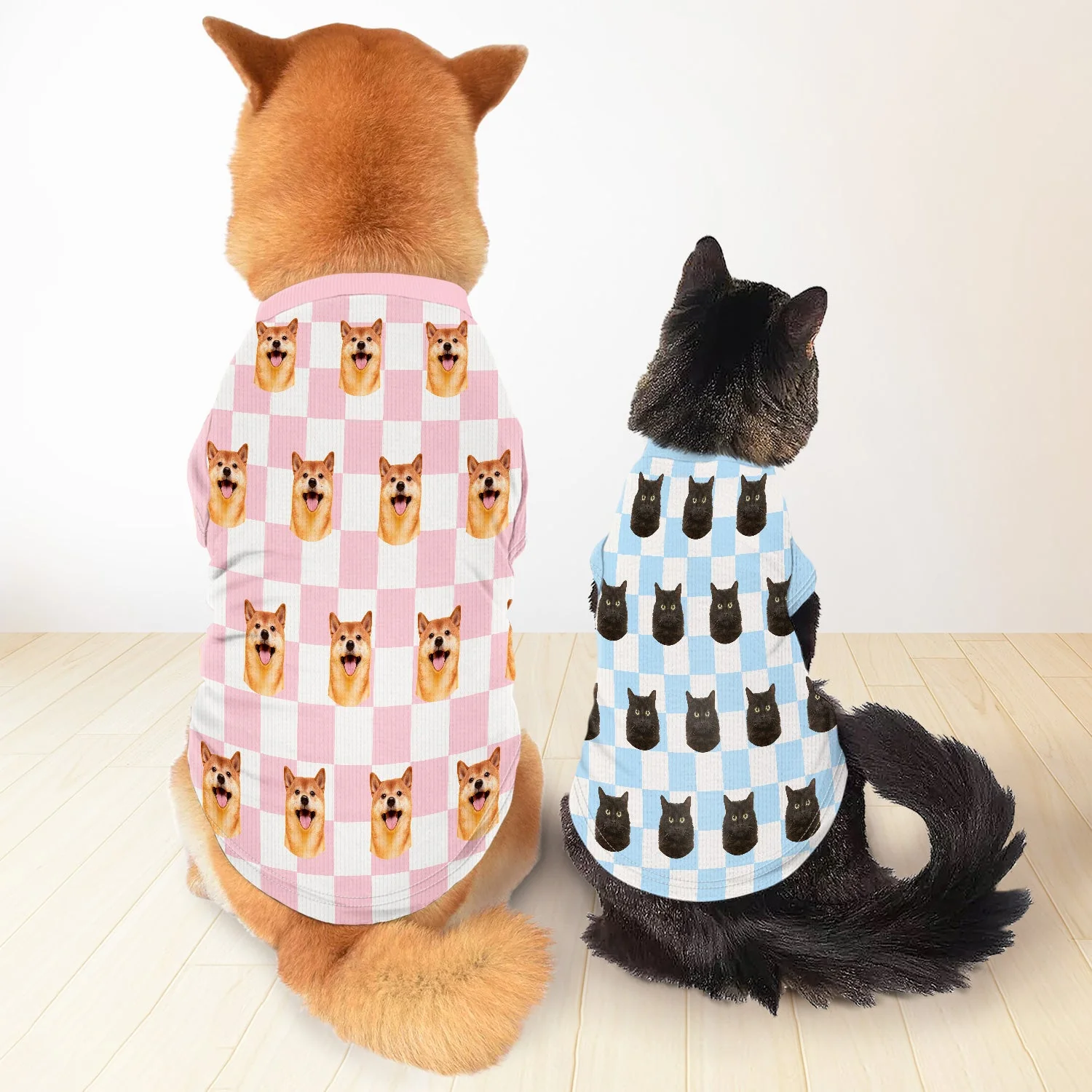 Custom Photo Pet Face Groovy Checkered Pattern - Gift For Dog Lovers, Cat Lovers - Personalized Pet Shirt - Image 4