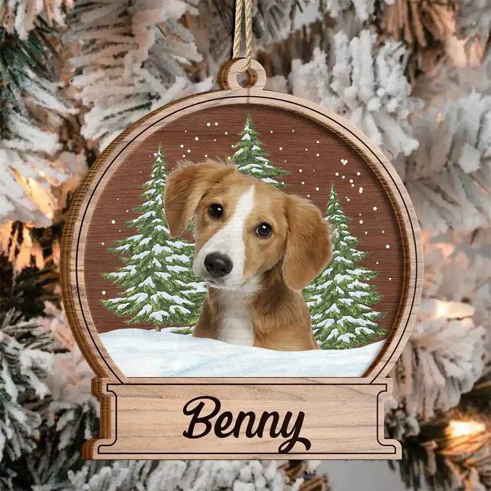 Custom Photo Pet Face Memorial Dog Cat - Personalized 2-Layered Wooden Ornament - Image 4