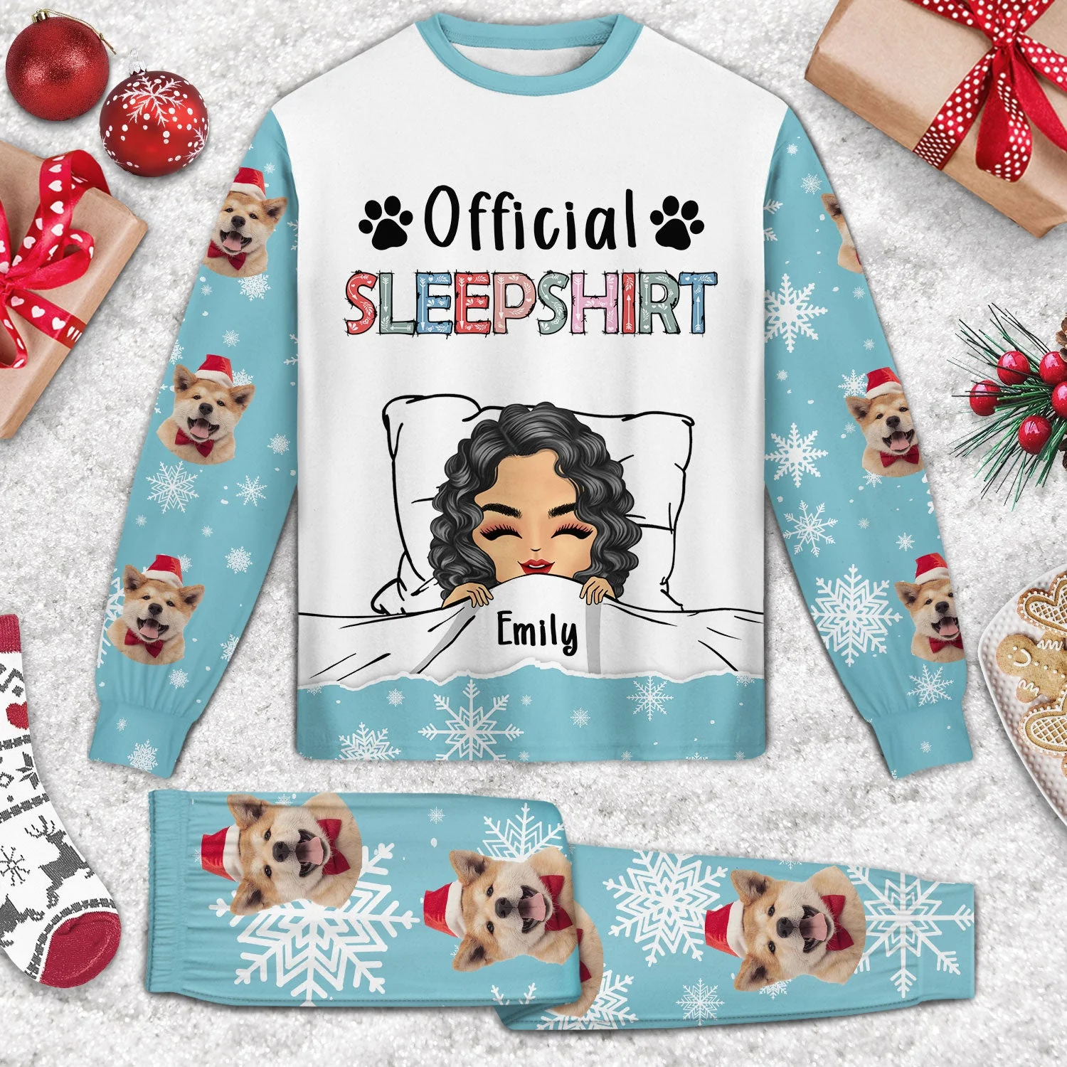 Custom Photo Pet Face Official Sleepshirt - Gift For Pet Lovers - Personalized Unisex Pajamas Set - Image 4