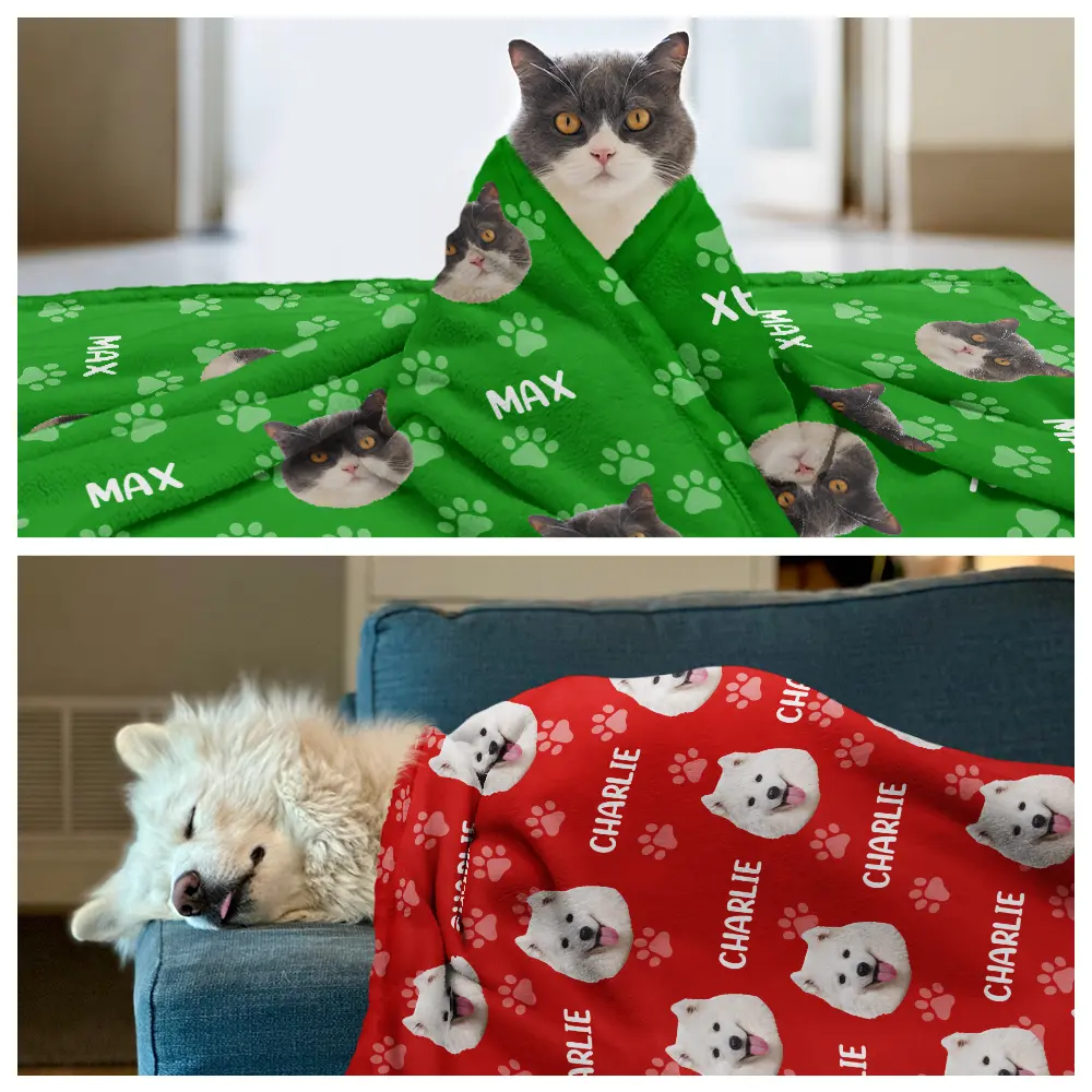 Custom Photo Pet Face Pattern Dog Cat Family - Personalized Pet Blanket - Image 5