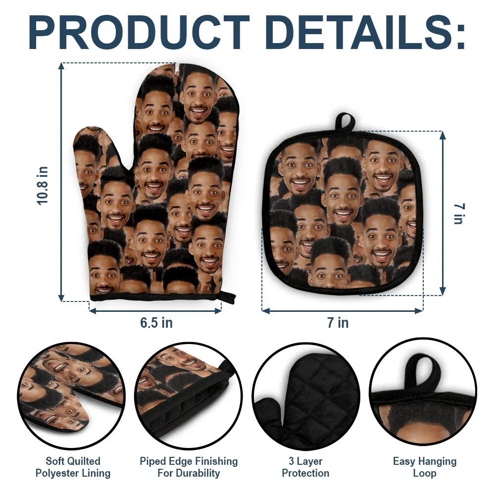 Custom Photo Pet Face - Personalized Oven Mitts, Pot Holders - Image 4