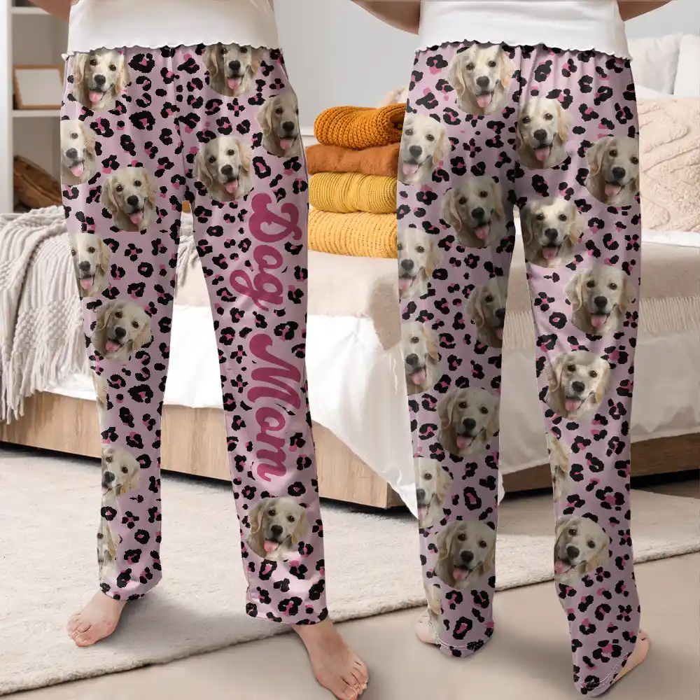 Custom Photo Pet Face With Leopard Pattern - Personalized Pajama Pants - Image 4