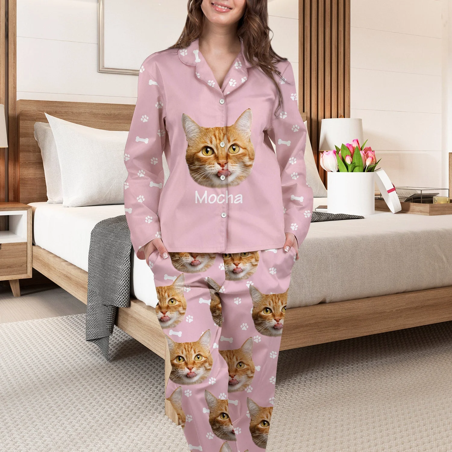 Custom Photo Pet Faces - Gift For Dog Lovers, Cat Lovers - Personalized Long Pajamas Set - Image 4
