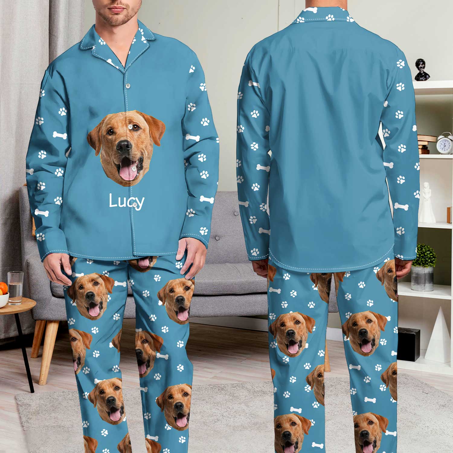 Custom Photo Pet Faces - Gift For Dog Lovers, Cat Lovers - Personalized Long Pajamas Set - Image 6