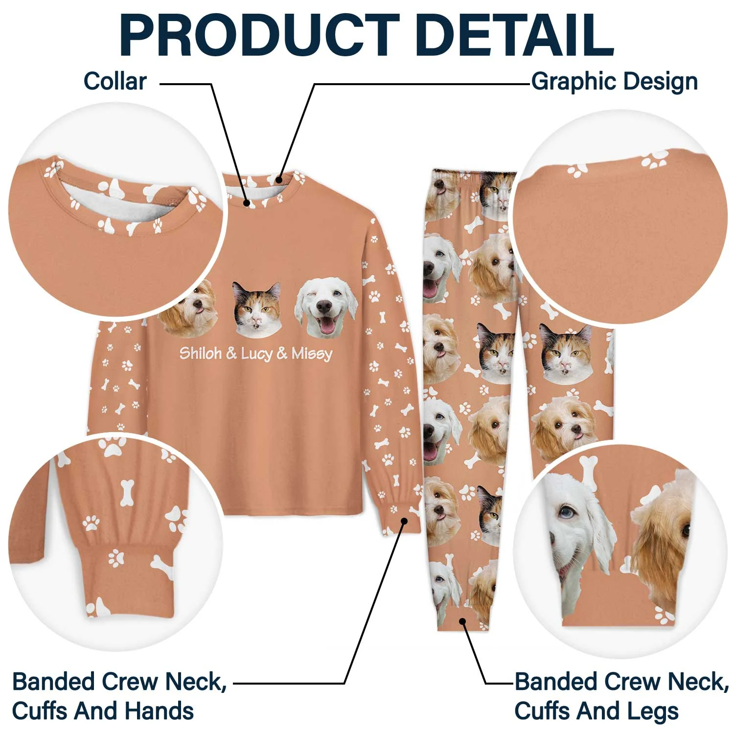 Custom Photo Pet Faces - Gift For Dog Lovers, Cat Lovers - Personalized Unisex Pajamas Set - Image 6