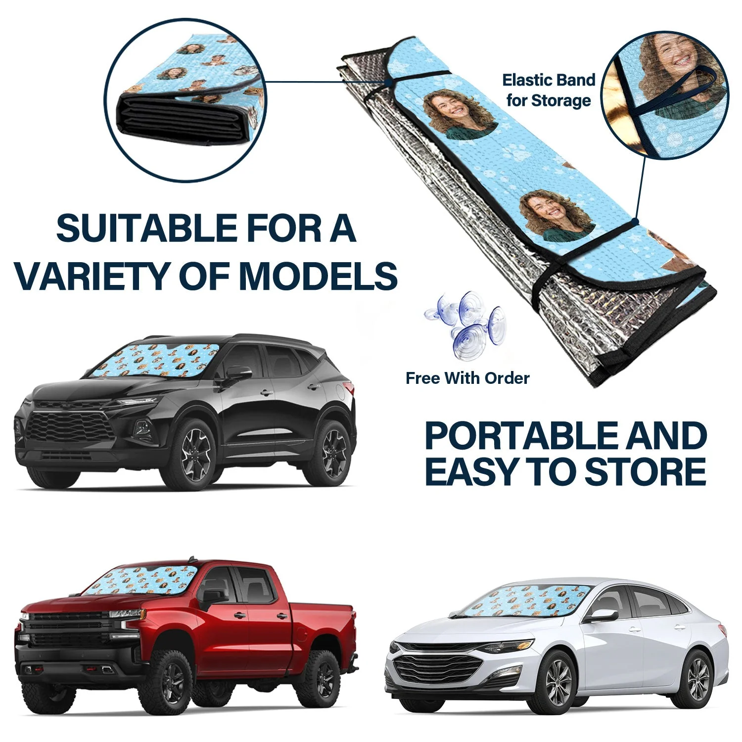 Custom Photo Pet Faces Human Faces - Gift For Dog Lovers, Cat Lovers, Family - Personalized Auto Sunshade - Image 5