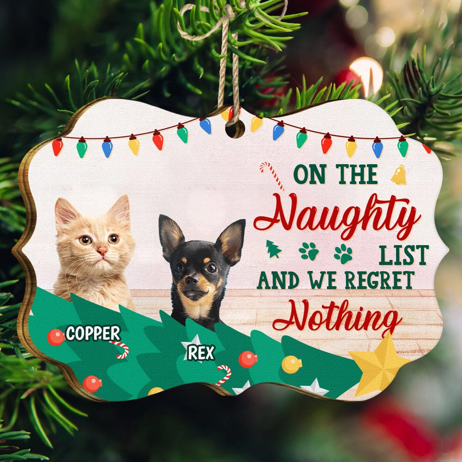Custom Photo Pet Lovers Christmas On The Naughty List - Christmas Gift For Pet Lovers - Personalized Medallion Wooden Ornament - Image 3