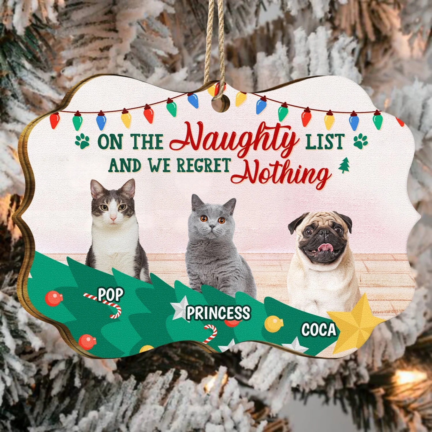 Custom Photo Pet Lovers Christmas On The Naughty List - Christmas Gift For Pet Lovers - Personalized Medallion Wooden Ornament - Image 4