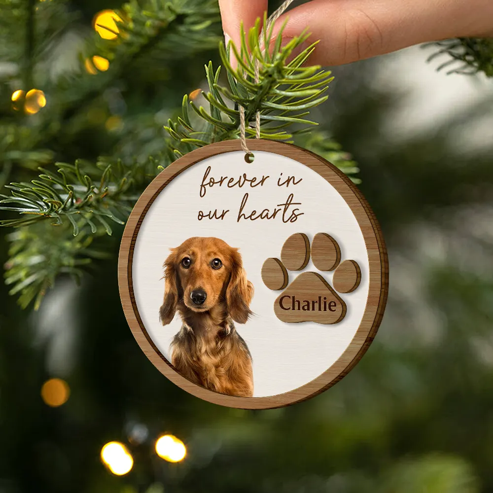 Custom Photo Pet Memorial Pet Loss Forever In Our Hearts - Personalized 2-Layered Wooden Ornament - Image 3