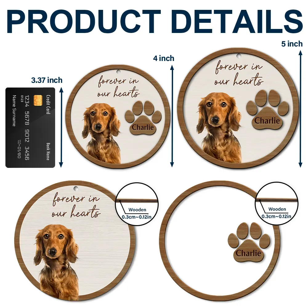 Custom Photo Pet Memorial Pet Loss Forever In Our Hearts - Personalized 2-Layered Wooden Ornament - Image 6