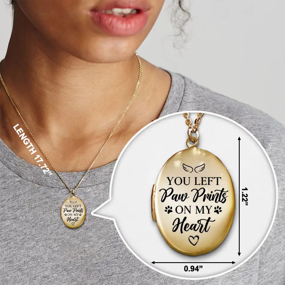 Custom Photo Pet Memorial You Left Paw Prints On My Heart - Personalized Locket Necklace - Image 6