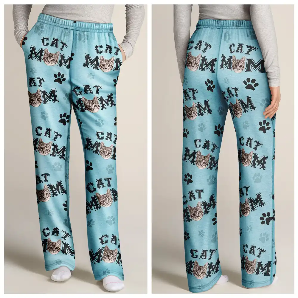 Custom Photo Pet Mom Dad Pawprints Pattern - Personalized Pajama Pants - Image 4