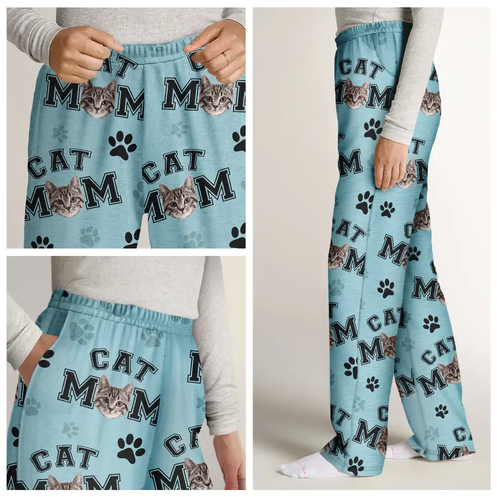 Custom Photo Pet Mom Dad Pawprints Pattern - Personalized Pajama Pants - Image 6