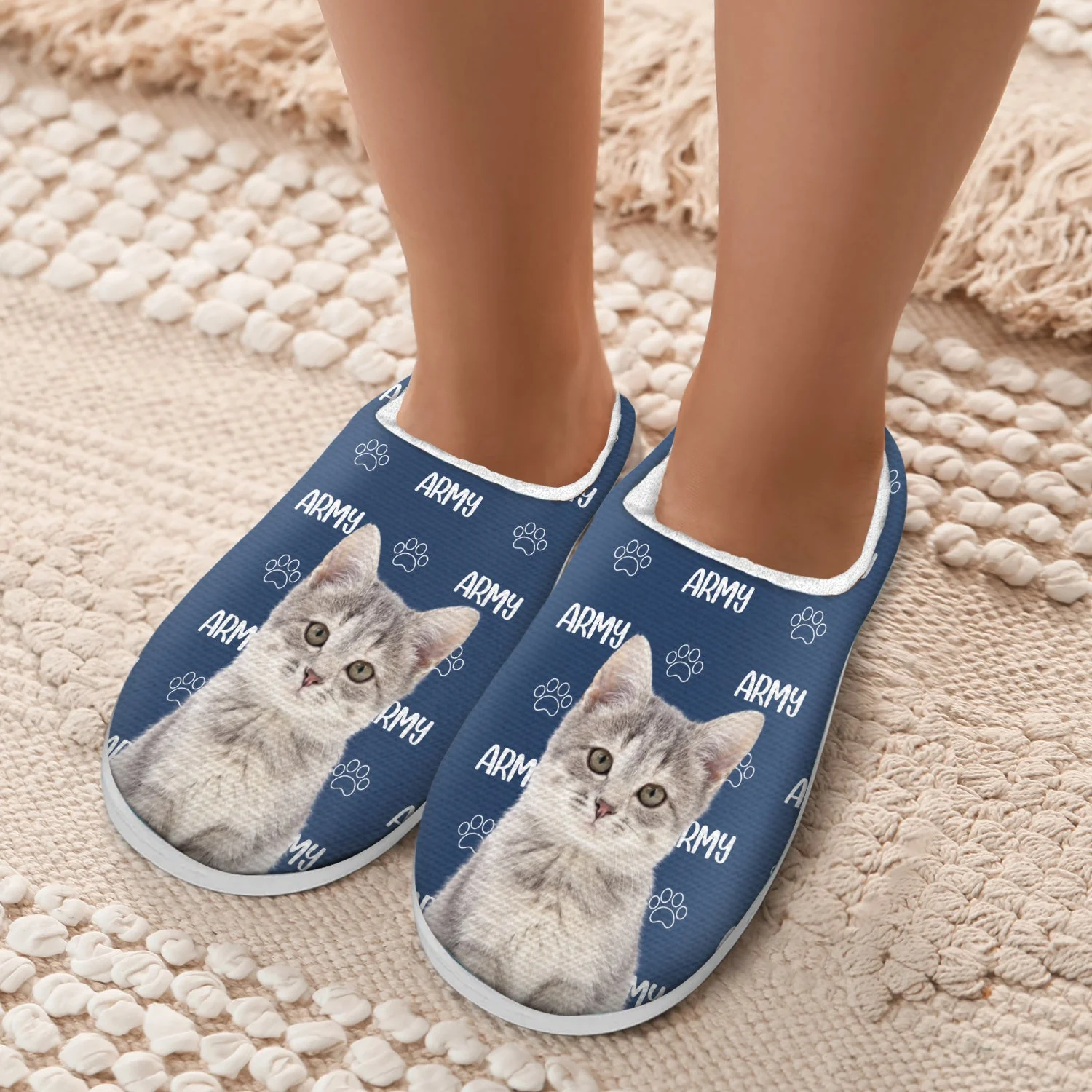 Custom Photo Pet Name - Gift For Pet Lovers - Personalized Fluffy Slippers - Image 6