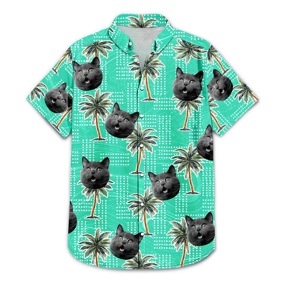 Custom Photo Pets Kids And More Vintage Palm Trees - Personalized Hawaiian Shirt - Image 4