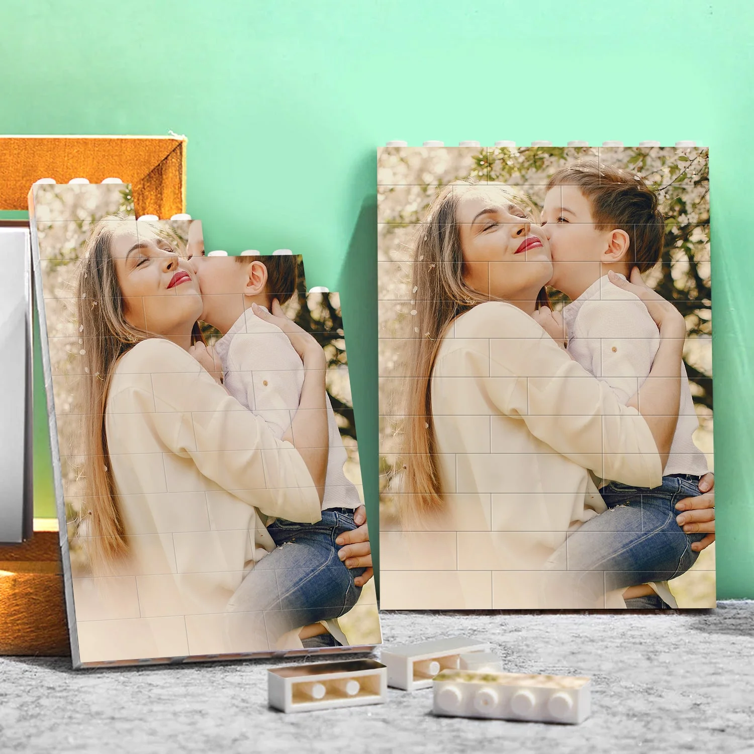 Custom Photo Picture - Gift For Mother, Family - Personalized Vertical Rectangle Building Brick Blocks - Image 2