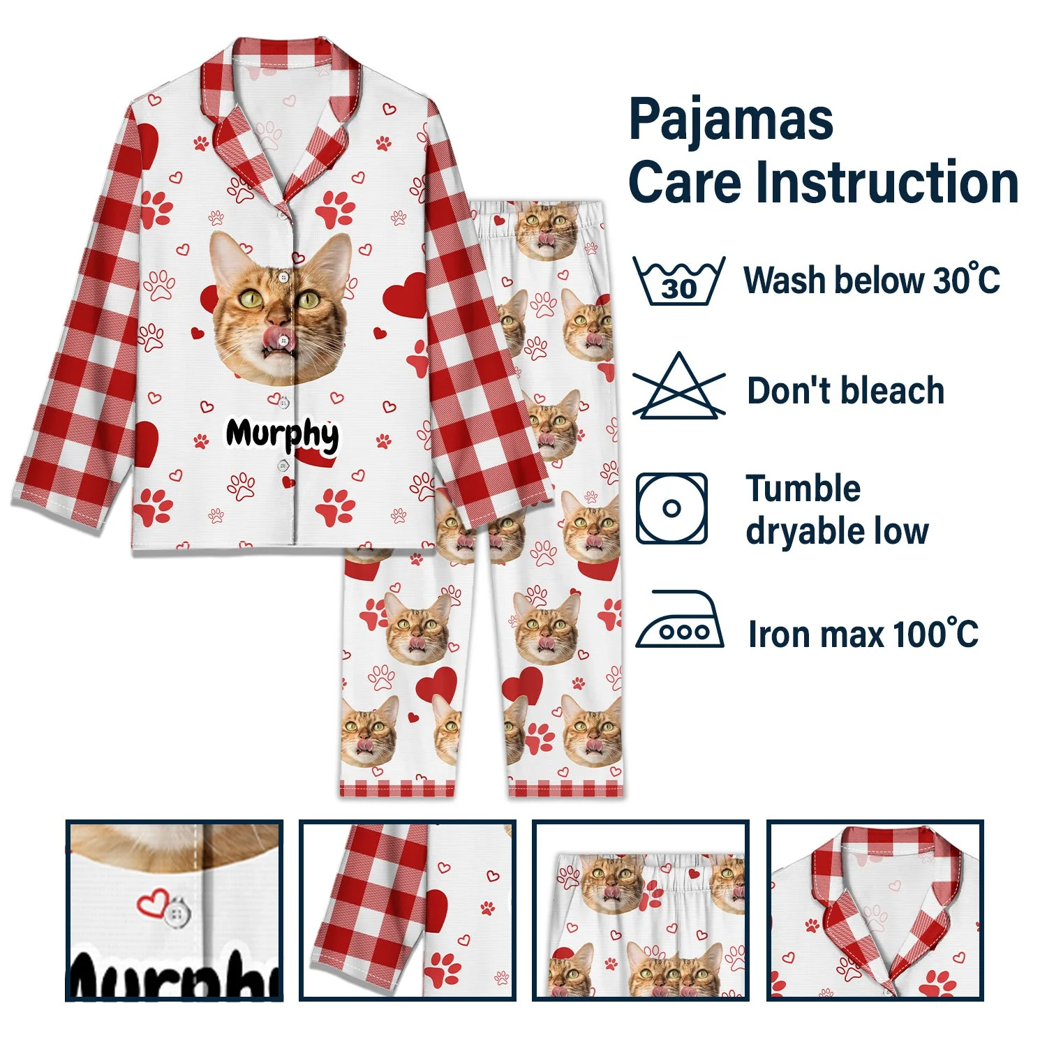 Custom Photo Plaid Pet Face - Gift For Pet Lovers - Personalized Long Pajamas Set - Image 7