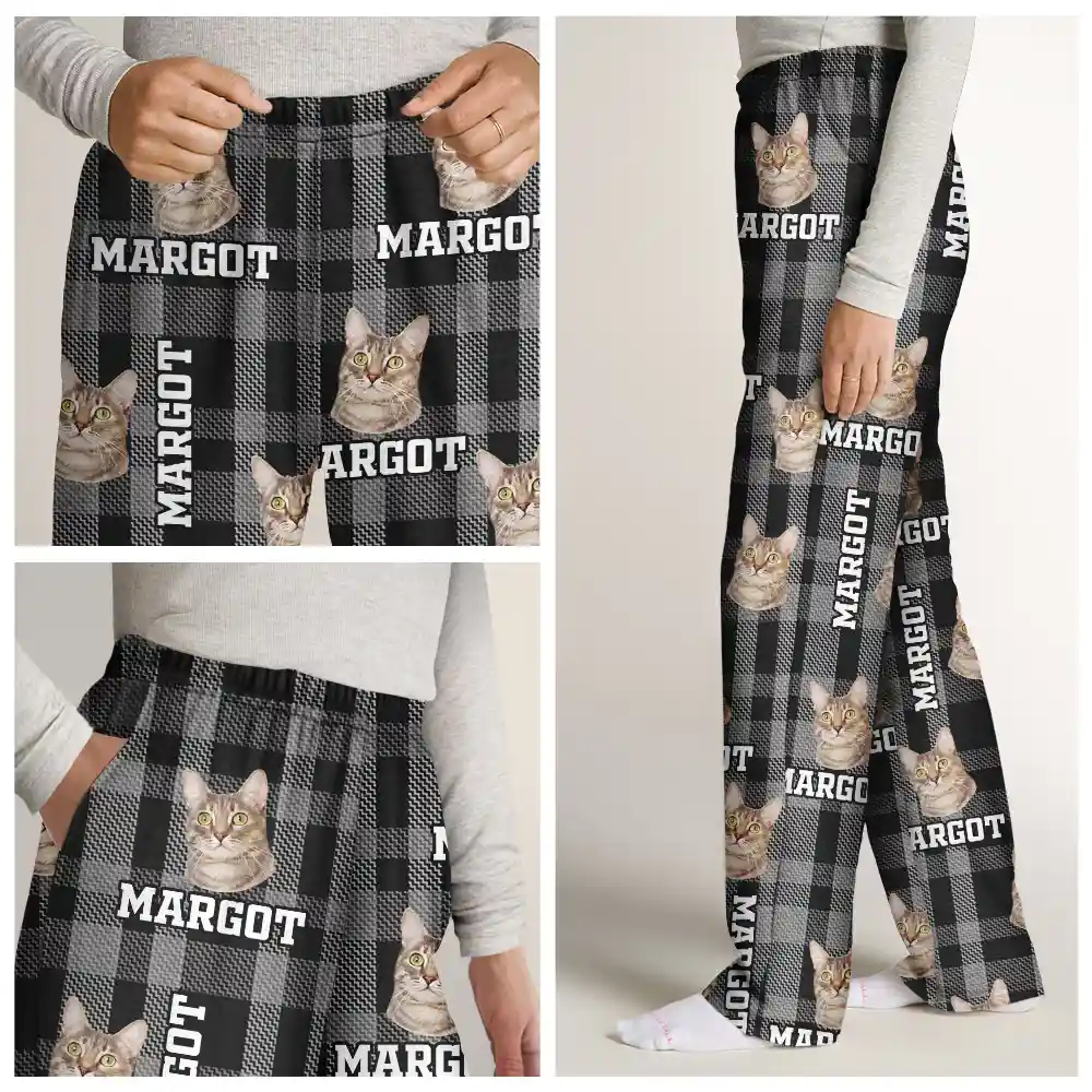Custom Photo Plaid Pet Face - Personalized Pajama Pants - Image 7