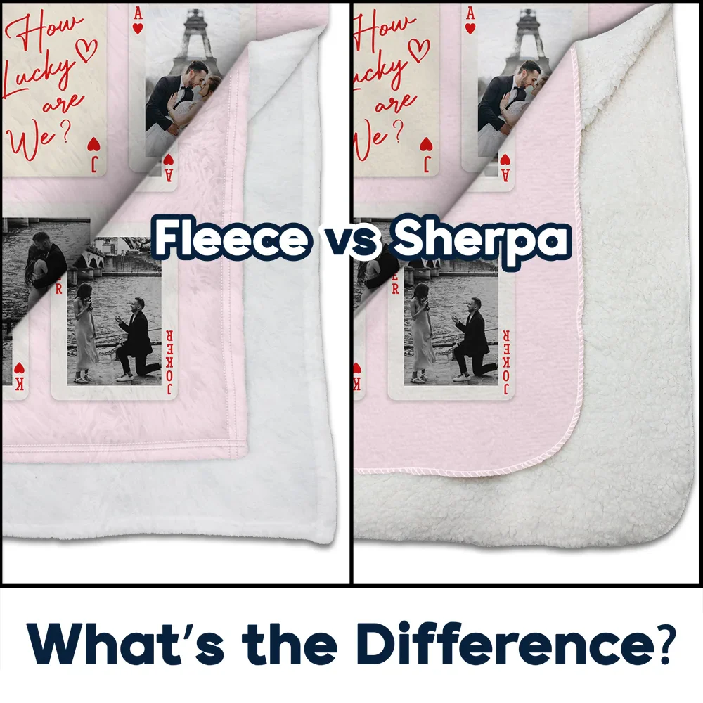 Custom Photo Playing Card Couple Lucky In Love - Personalized Fleece Blanket, Sherpa Blanket - Image 4