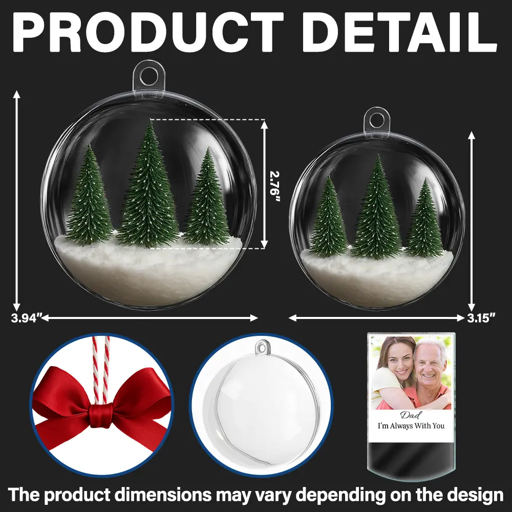 Custom Photo Polaroid Family Photo With Personal Message - Personalized 3D Acrylic Ball Ornament - Image 2