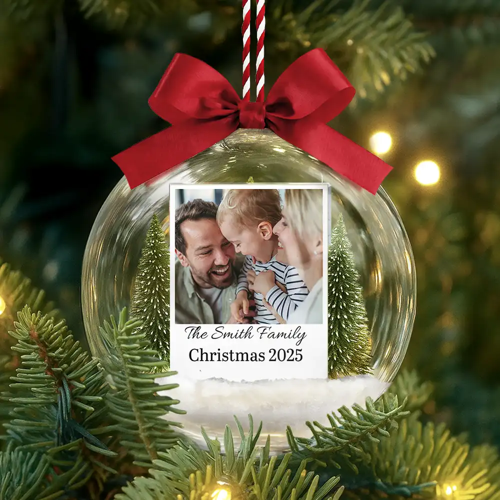 Custom Photo Polaroid Family Photo With Personal Message - Personalized 3D Acrylic Ball Ornament - Image 3