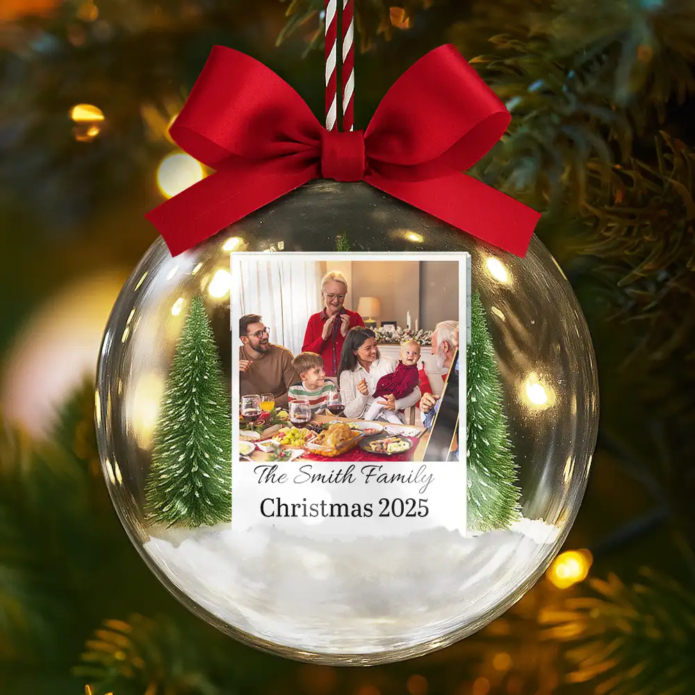 Custom Photo Polaroid Family Photo With Personal Message - Personalized 3D Acrylic Ball Ornament - Image 5