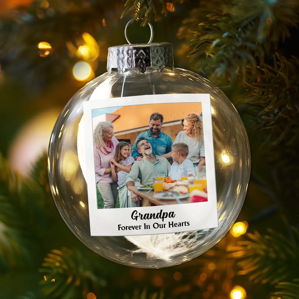 Custom Photo Polaroid Missing You At Christmas & Always - Personalized Glass Bauble Ornament - Image 4