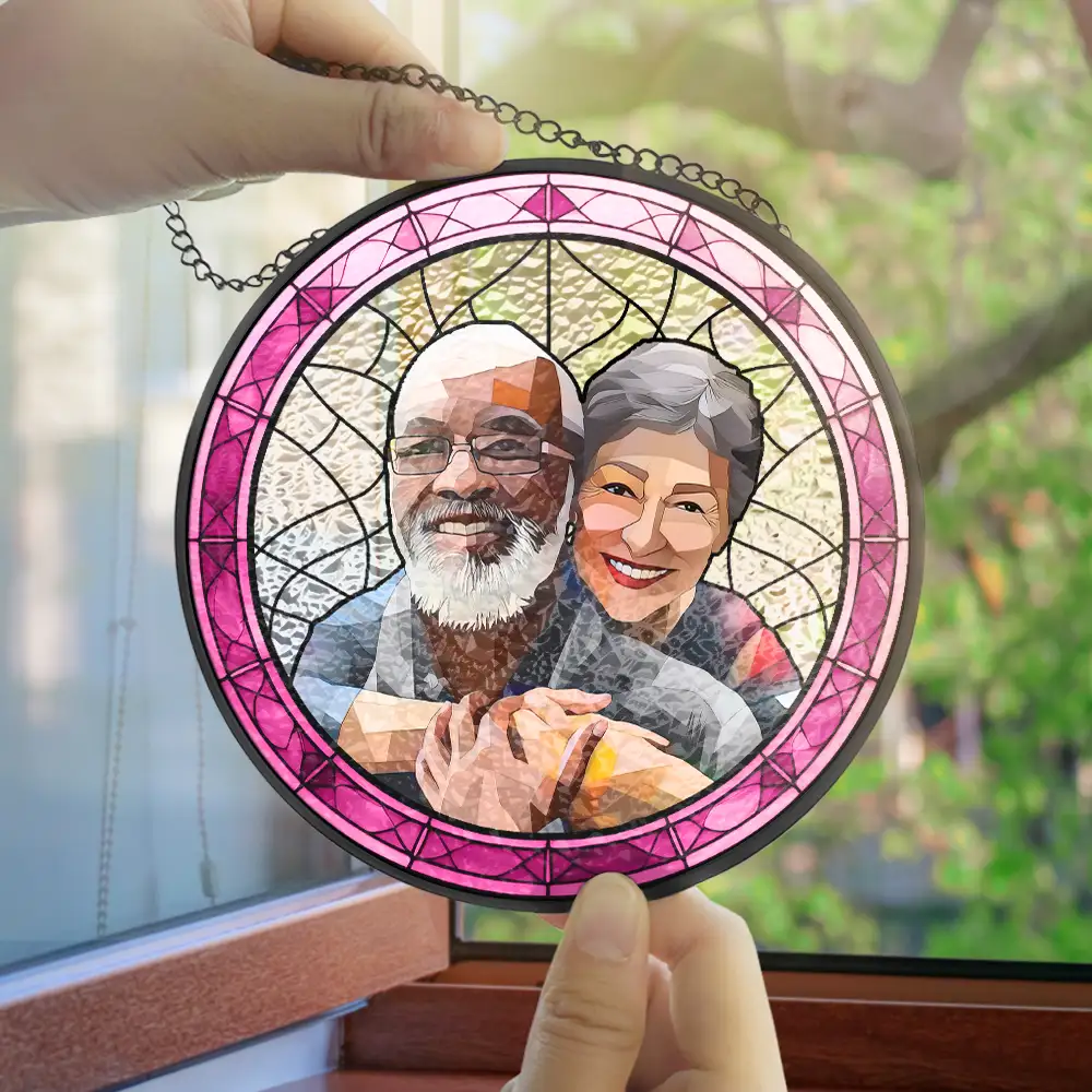Custom Photo Portrait Couple Family - Personalized Stained Glass Window Hanging Suncatcher - Image 5