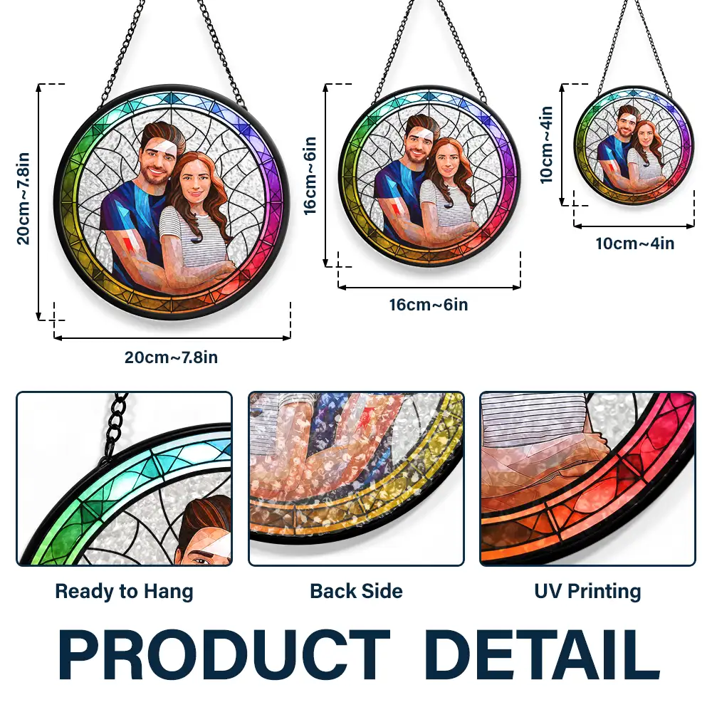Custom Photo Portrait Couple Family Pet - Personalized Stained Glass Window Hanging Suncatcher - Image 4