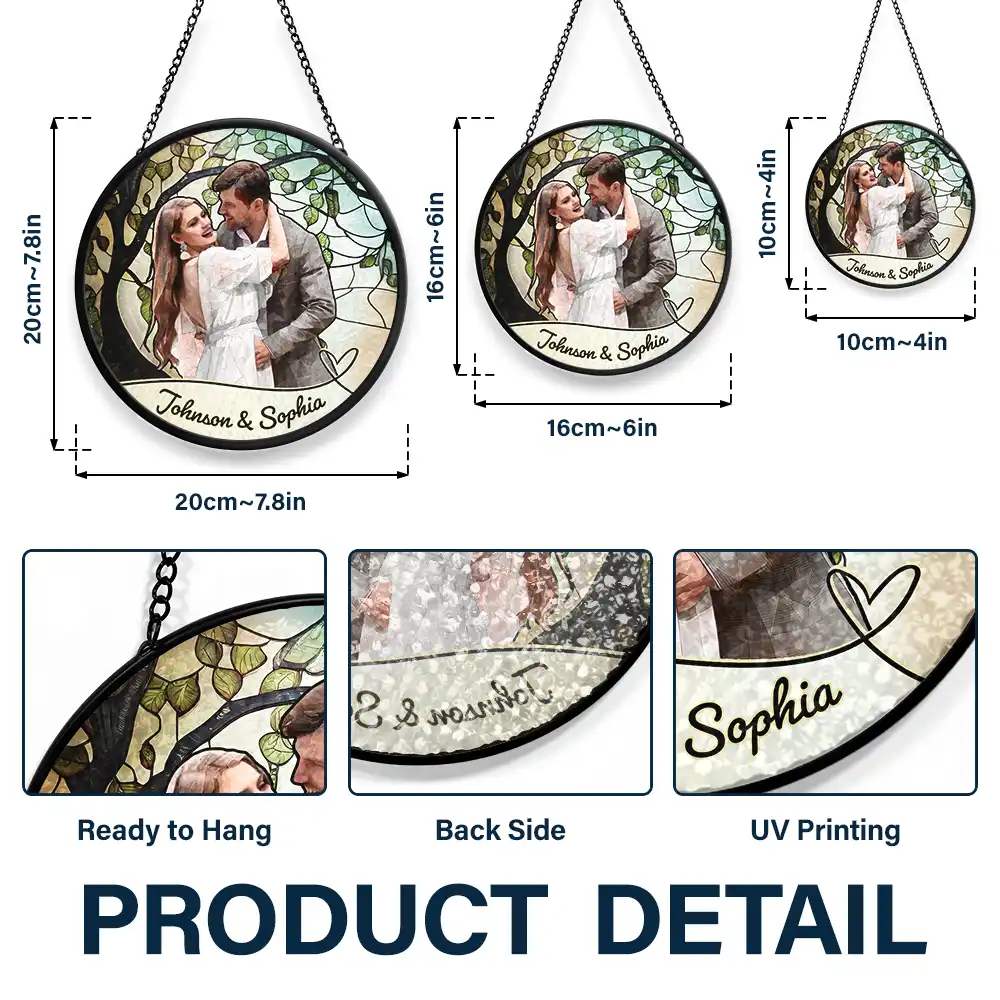 Custom Photo Portrait Couple Wedding Anniversary - Personalized Stained Glass Window Hanging Suncatcher - Image 4