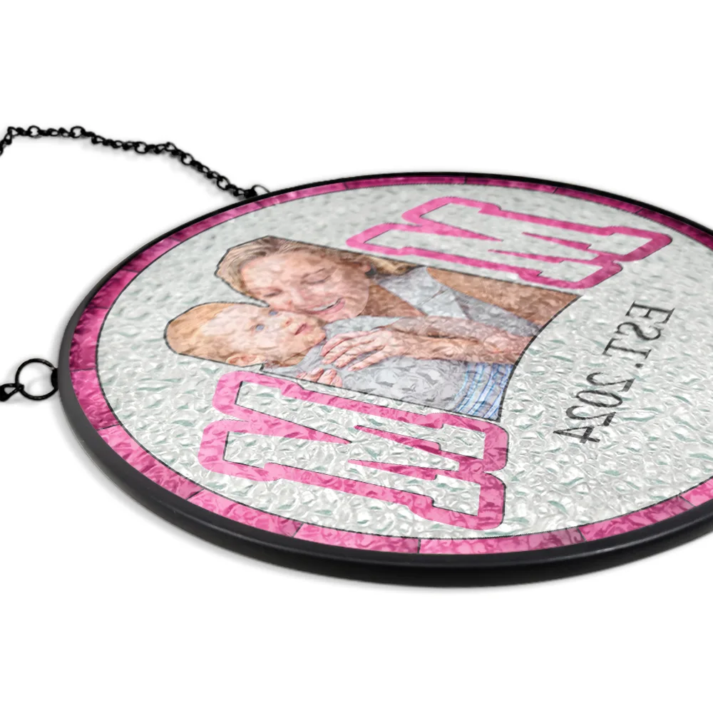 Custom Photo Portrait Dad Mom EST, Gift For New Parents - Personalized Stained Glass Window Hanging Suncatcher - Image 6