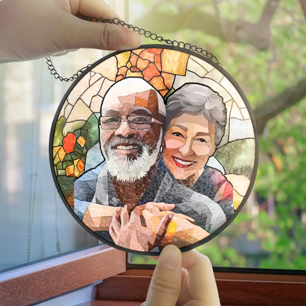 Custom Photo Portrait Mom Grandma Parents Family - Personalized Stained Glass Window Hanging Suncatcher - Image 5